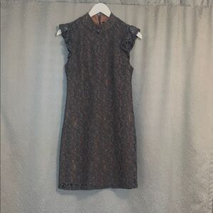 Tahari Gray Sheath Mini Dress with Mock Neck